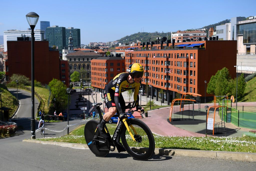 BILBAO SPAIN APRIL 05 Jonas Vingegaard Rasmussen of Denmark and Team Jumbo Visma during the 60th ItzuliaVuelta Ciclista Pais Vasco 2021 Stage 1 a 139km individual time trial from Bilbao to Bilbao itzulia ehitzulia ITT on April 05 2021 in Bilbao Spain Photo by David RamosGetty Images