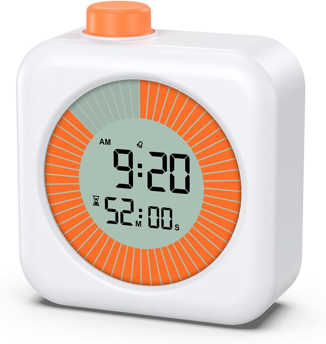 Oria Visual Timer - 3-In-1 Clock With Large Lcd Display, 12/24h, 60-Minute Pomodoro Timer for Kids, Countdown for School, Kitchen, Cooking, Children