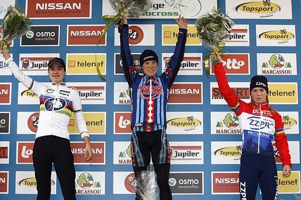 Elite women's podium: Marianne Vos (Ned), Katherine Compton (USA), Daphny van den Brandt