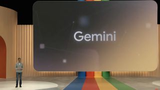 Sundar Pichai presenting Gemini onstage at Google I/O 2023