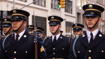 Soldiers march in the Veterans Day parade in New York City in 2023. 