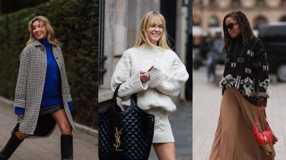 street style images of three women wearing the best sweaters for women 2022