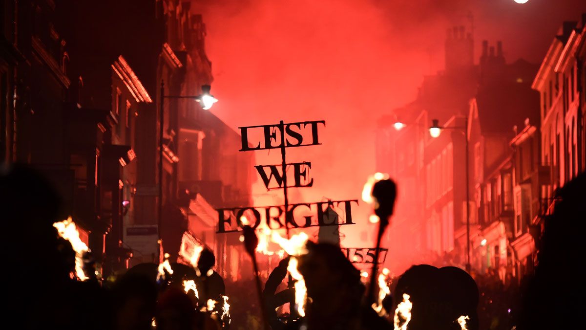 The Lewes bonfire commemorates Protestants from the town who were burned at the stake during Mary I's religious persecutions