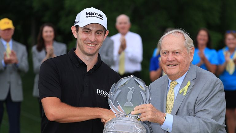 Patrick Cantlay poses with Jack Nicklaus after 2021 Memorial Tournament victory