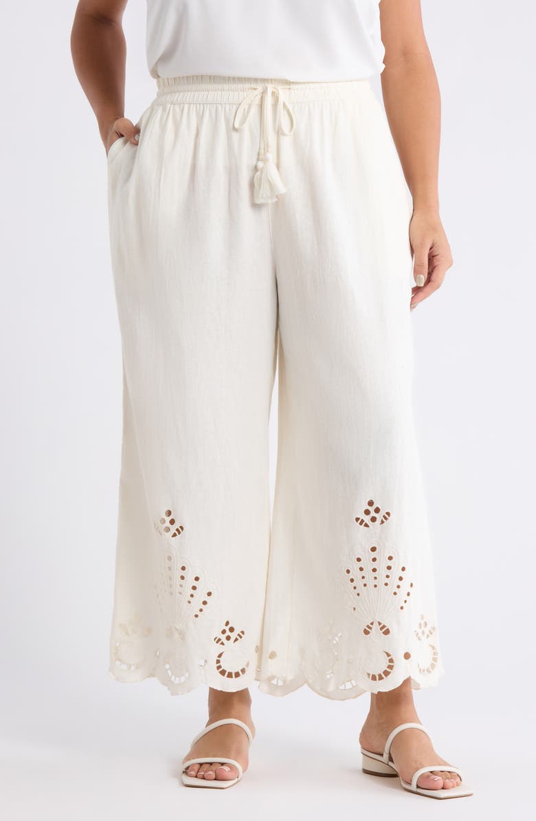 Cutwork Hem Linen Blend Pants