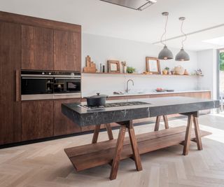 Modern kitchen with integrated microwave