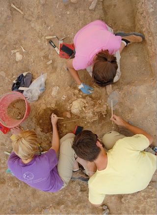 Students excavate bones at the Badia Pozzeveri cemetery in Tuscany, Italy.