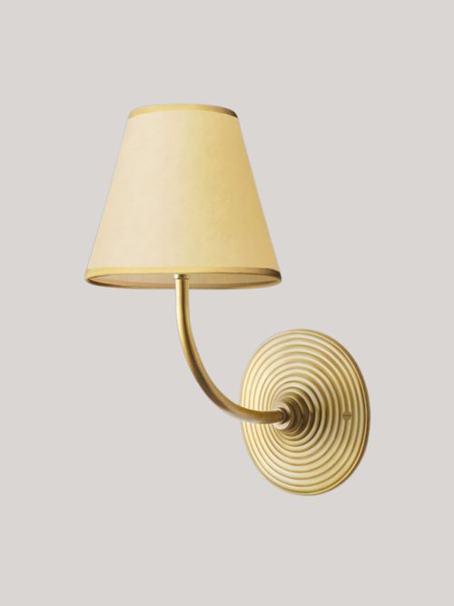 Ripple wall fittingi n antique brass with 16cm empire lampshade in natural vellum