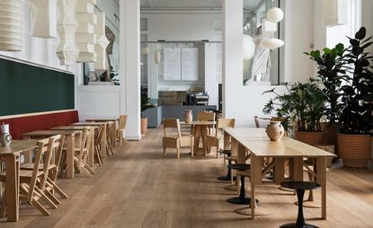 Inside the main dining space at Kafeteria, Copenhagen, Denmark