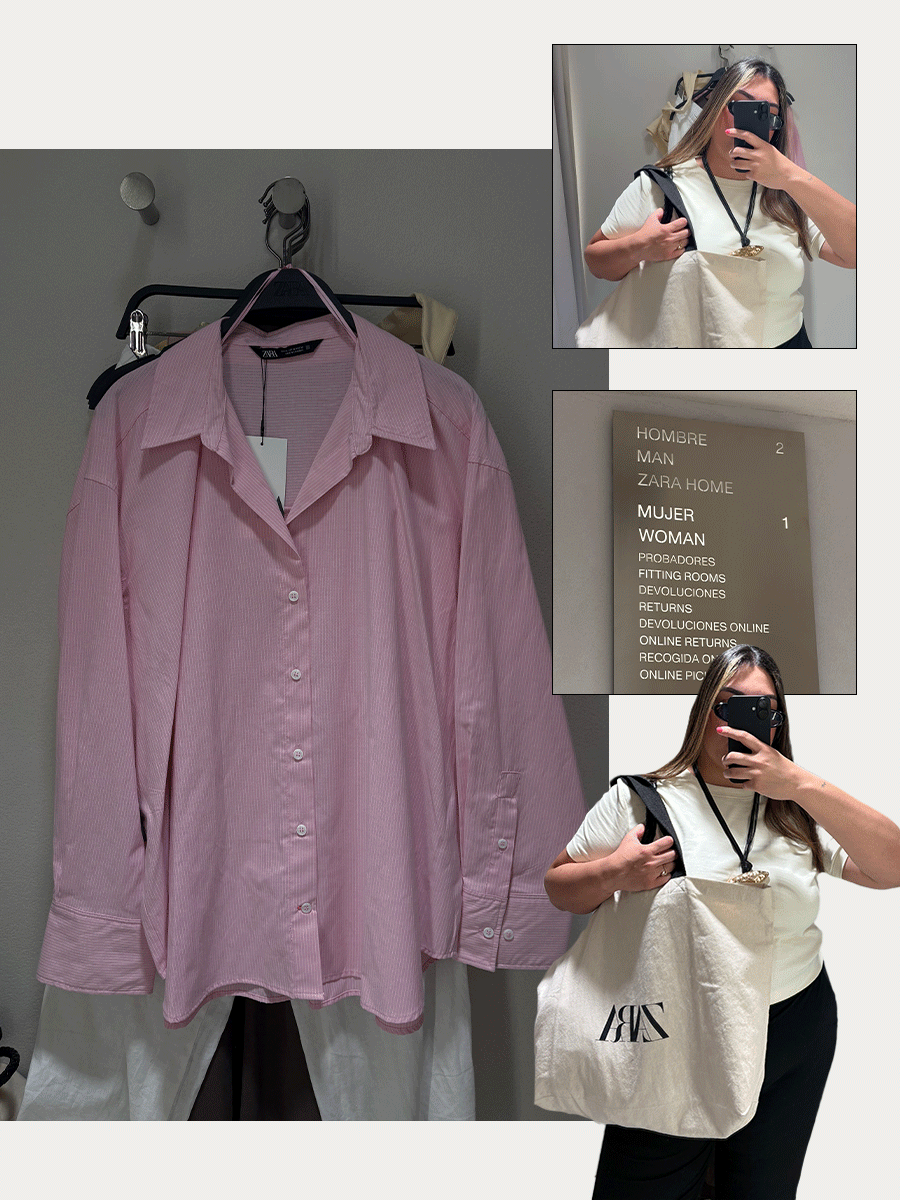 Photos of Who What Wear editor Ana Escalante trying on different Zara summer items in Zara Spain fitting room while visiting Madrid.