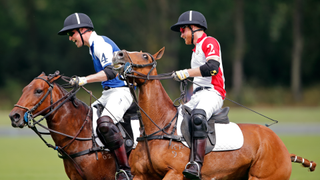 Prince William, Duke of Cambridge and Prince Harry, Duke of Sussex take part in the King Power Royal Charity Polo Match for the Khun Vichai Srivaddhanaprabha Memorial Polo Trophy at Billingbear Polo Club on July 10, 2019 in Wokingham, England