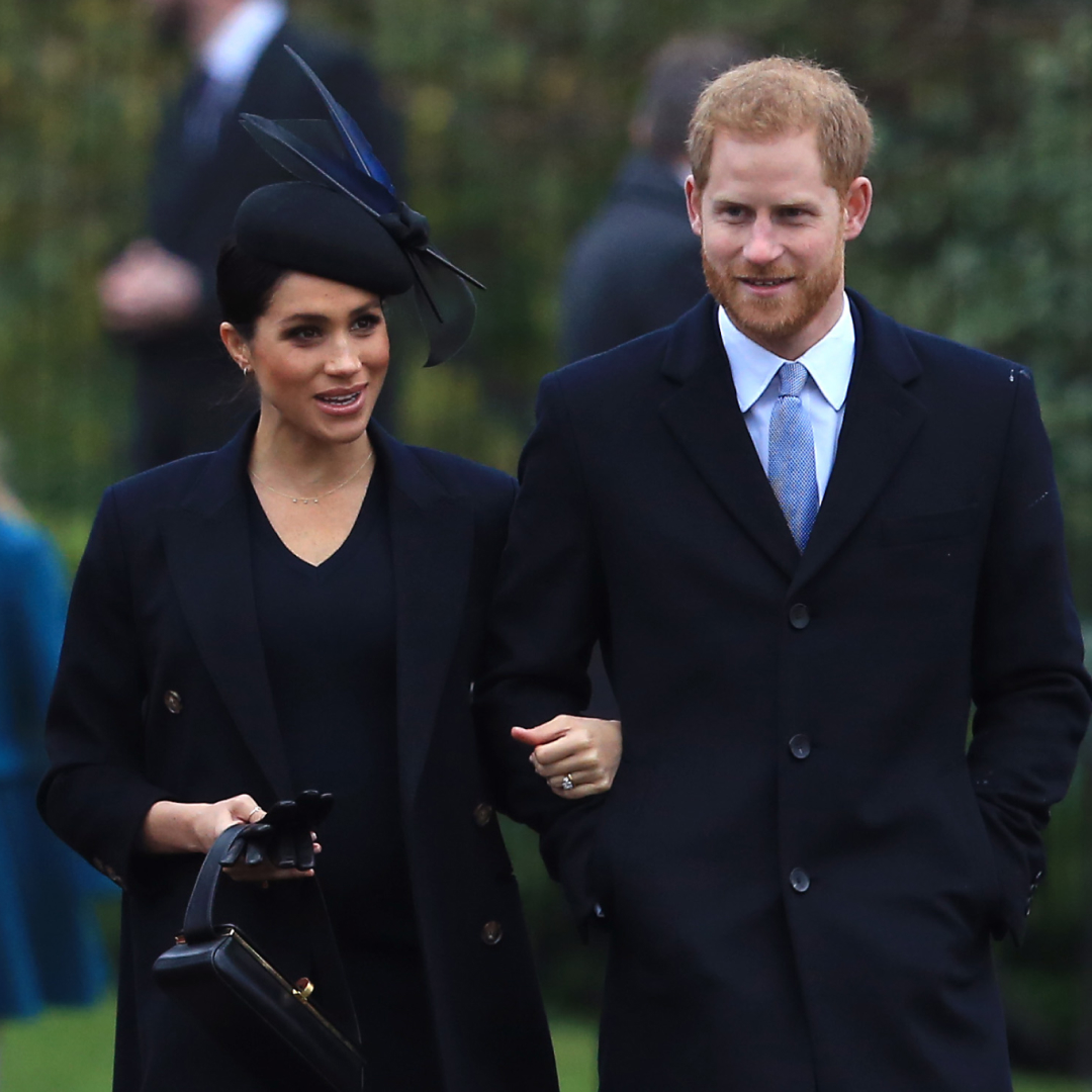King Charles wears a tan overcoat and accompanies members of the Royal Family to church on Christmas Day, including Meghan Markle and Prince Harry