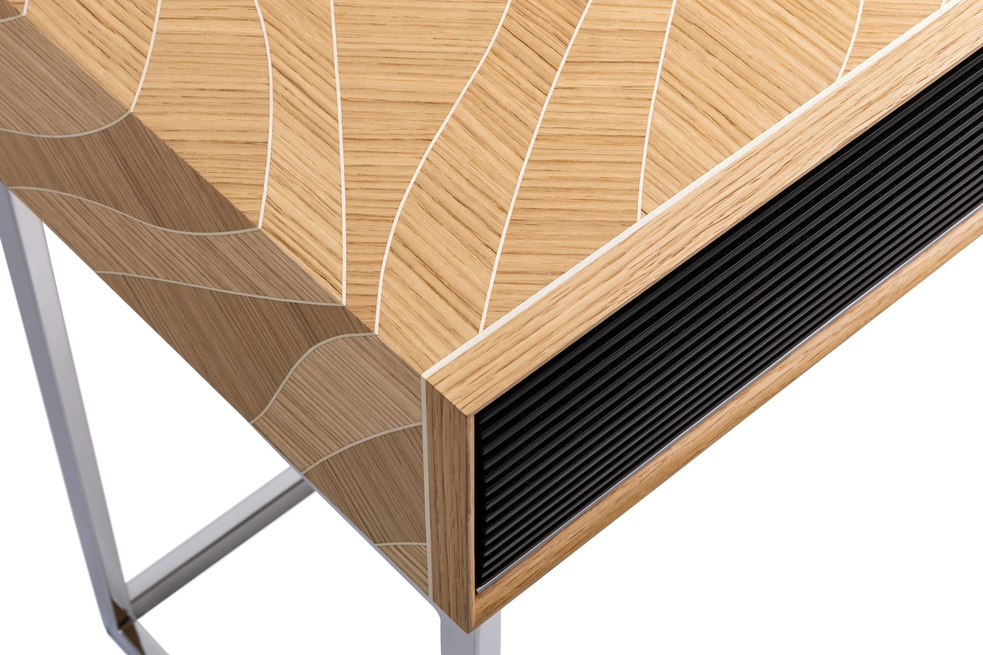 Detail of the marquetry finish in Leaf-Lined Oak