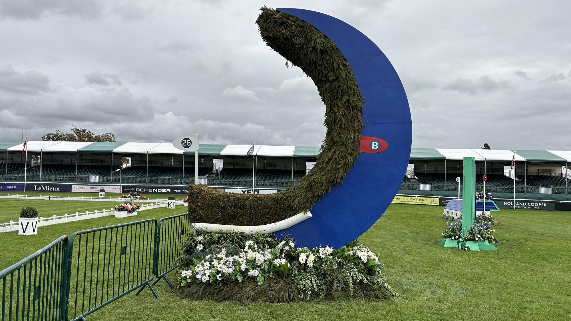 Blue half moon fence on the Burghley cross-country course 2026