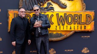 Colin Trevorrow and Jeff Goldblum promoting Jurassic World Dominion