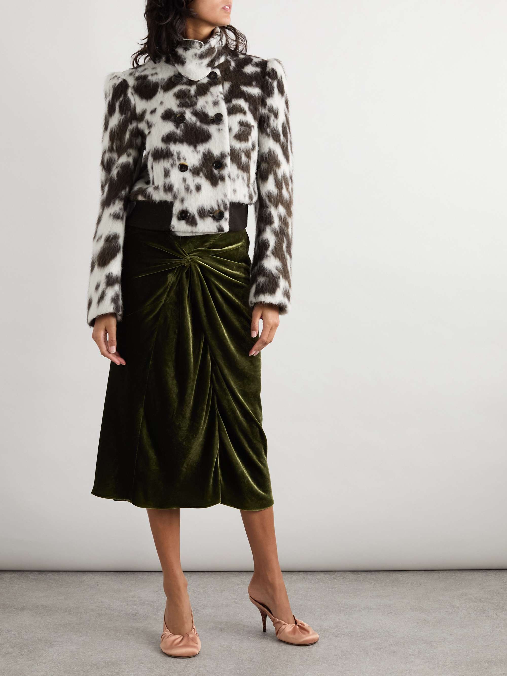 Cow-Print Wool-Blend Double-Breasted Jacket