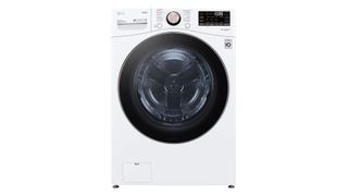 A white LG washing machine on a white background