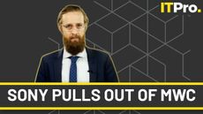 A head and shoulders shot of presenter Ant Joblin on a charcoal background with the banner "Sony pulls out of MWC" across the bottom of the image