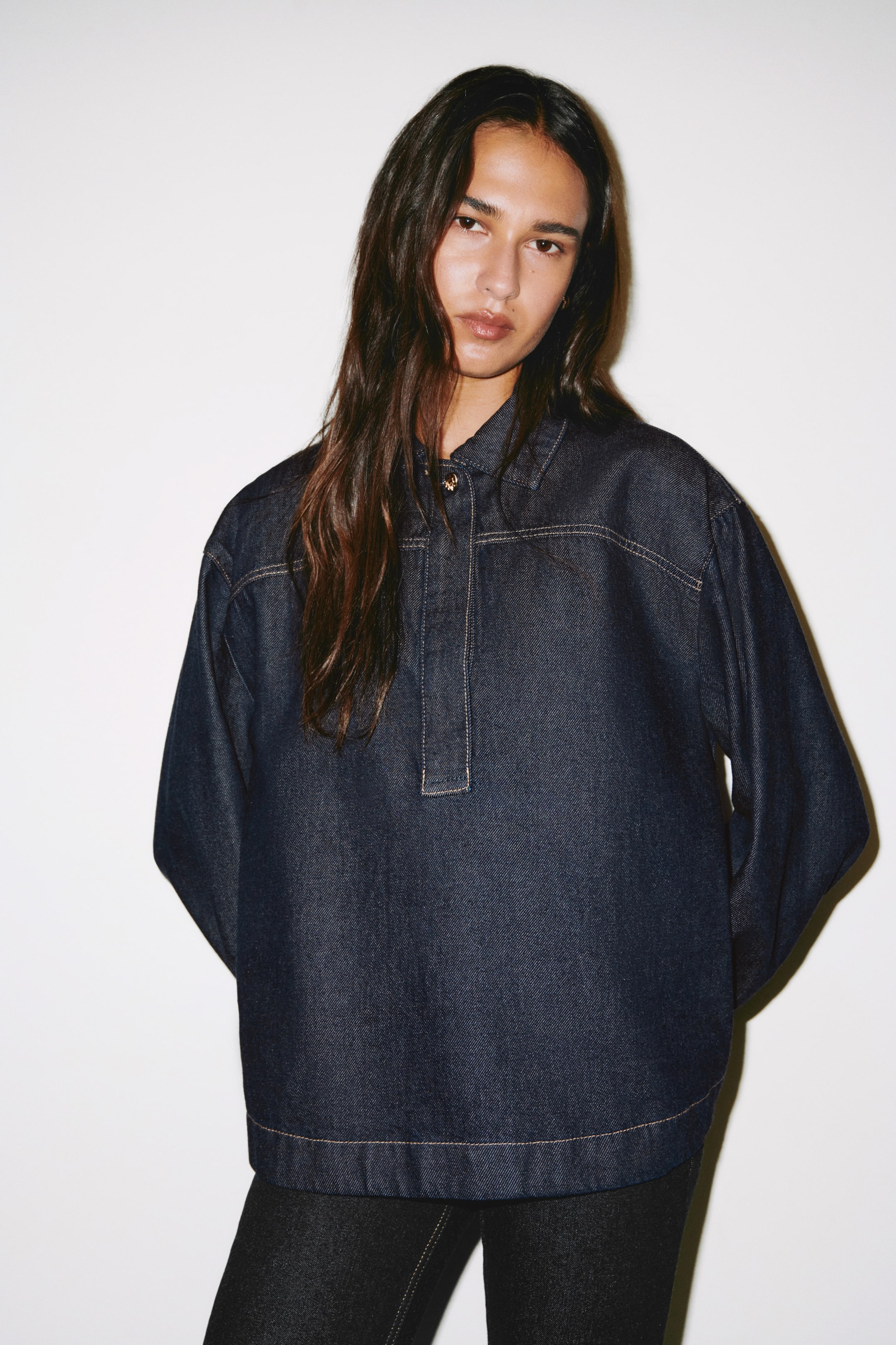 Denim Pullover Shirt - Dark Denim Blue