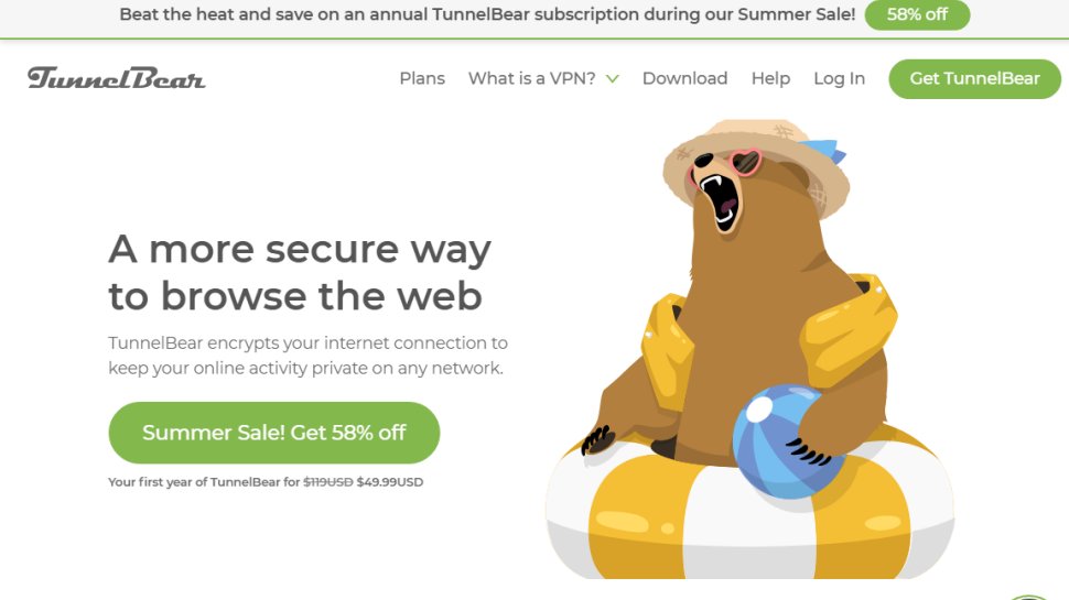Website screenshot of TunnelBear (August, 2025)