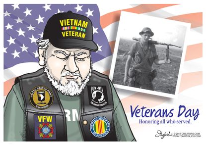 Political cartoon U.S. Veteran's Day Vietnam