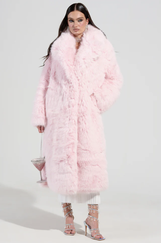 Bear Hug Luxe Faux Fur Trench Coat in Pink