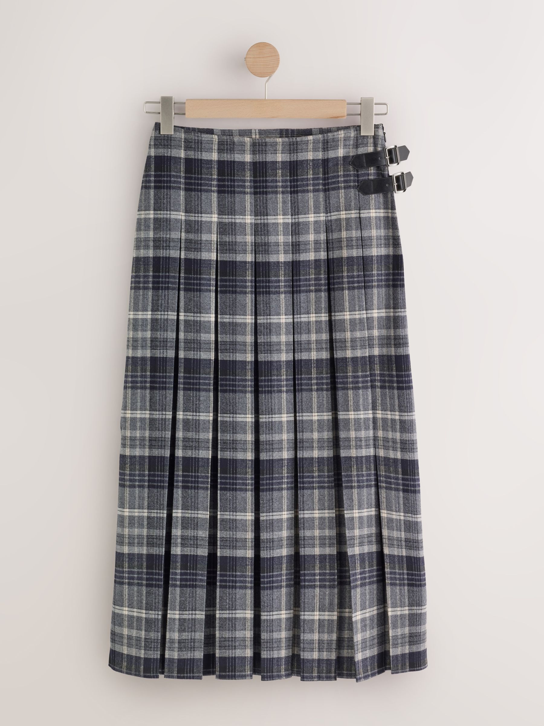 Grey/blue Check N. Premium Kilt Midi Skirt - Size 8 S