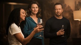 Lena toasting her family with Erin and Danny in Boston Blue Season 1x02