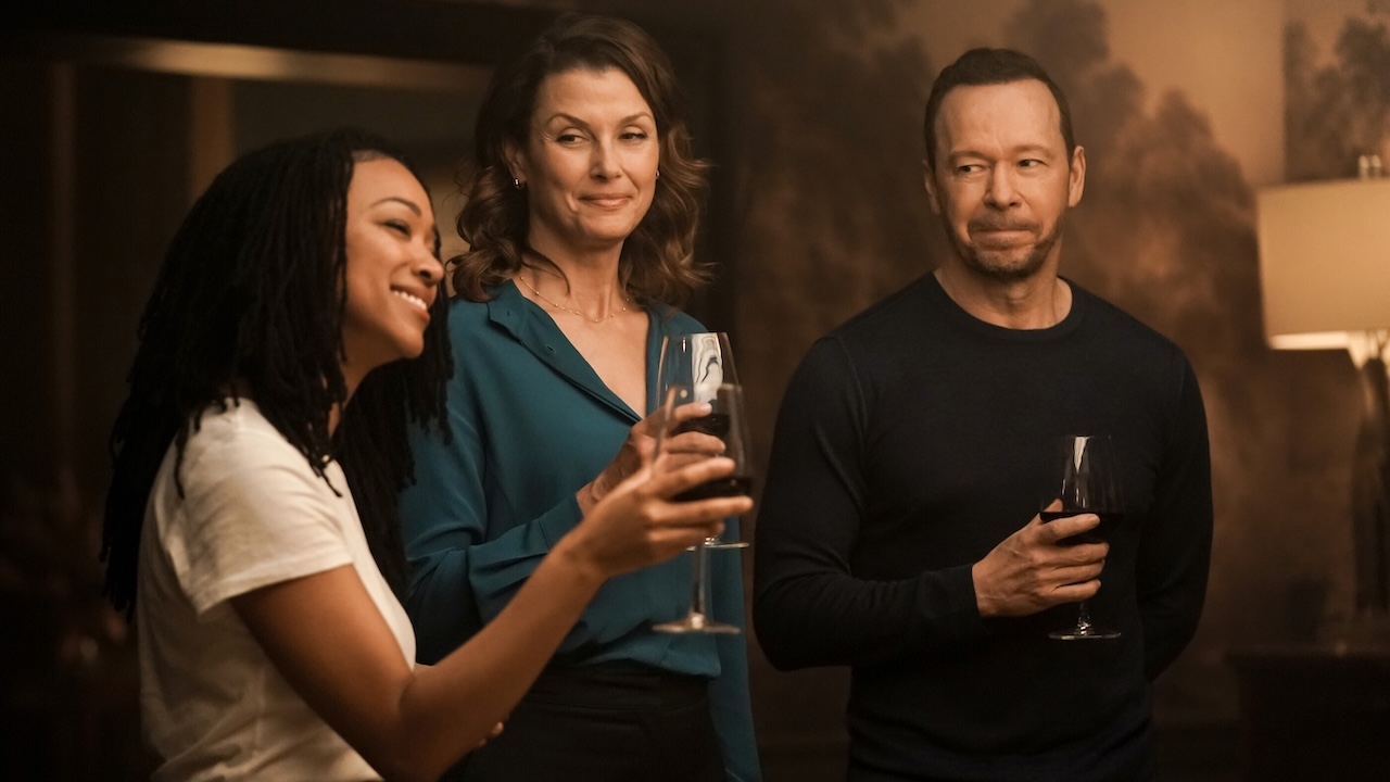 Lena toasting her family with Erin and Danny in Boston Blue Season 1x02