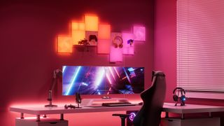 Gaming PC and desk setup with Nanoleaf Blocks smart lights