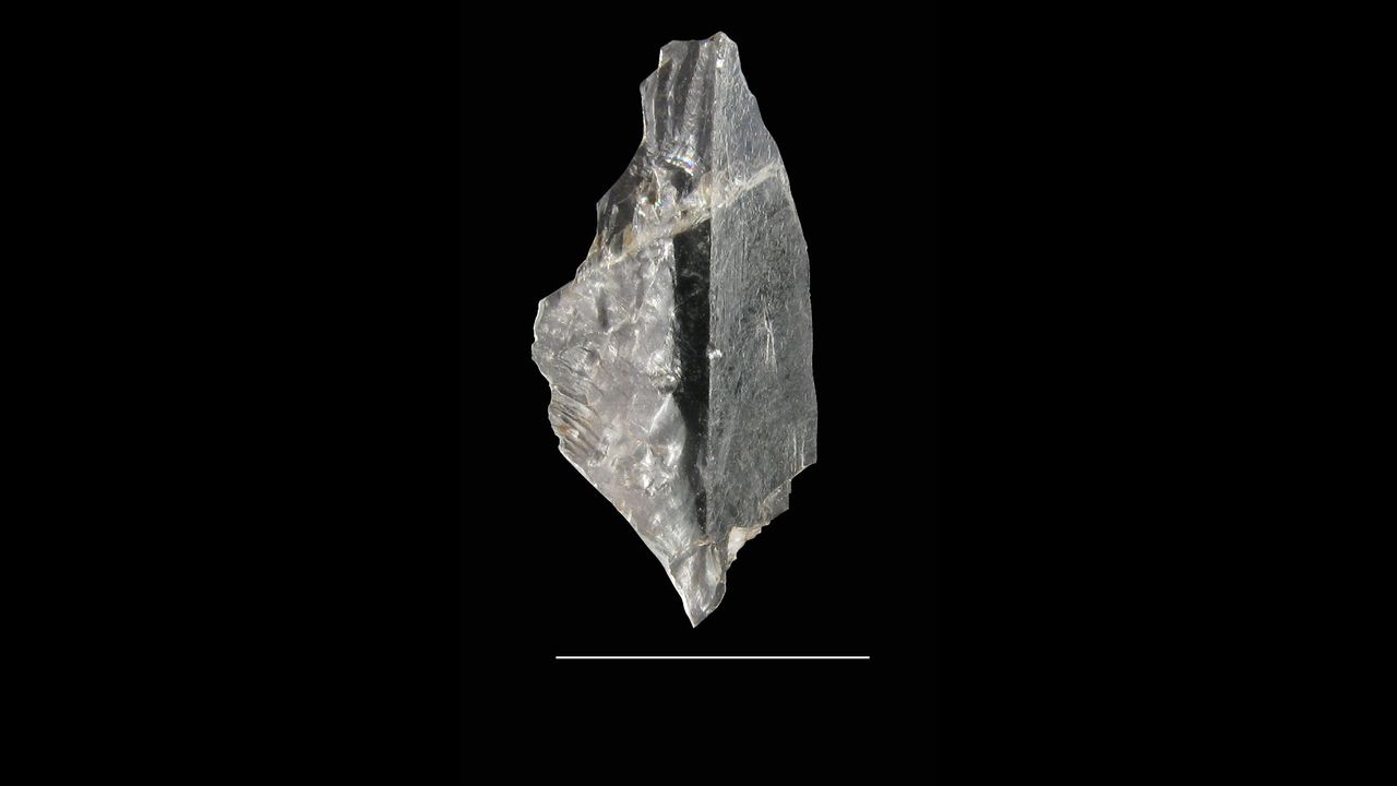 Fragment of transparent quartz crystal found at Neolithic burial site.