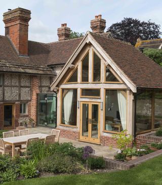 an oak frame extension to a traditional home