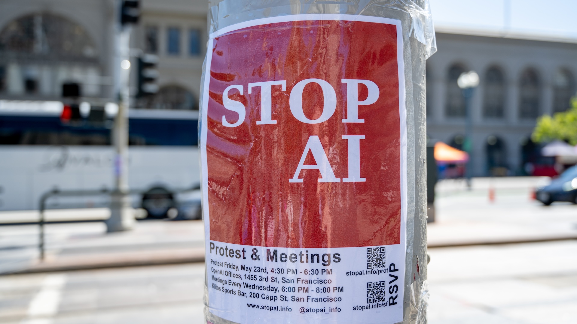 a red poster that reads 