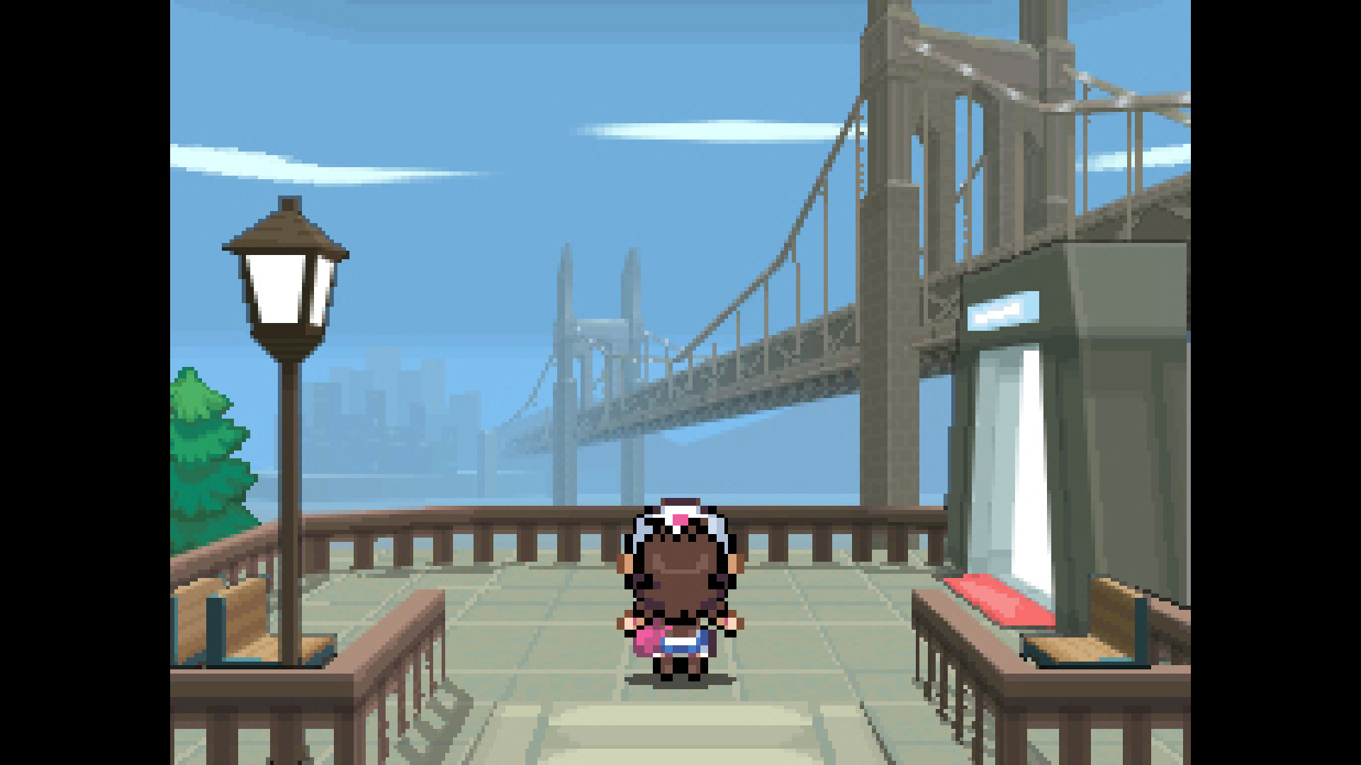 The player looks out to Castelia City's huge bridge in Pokemon Black &amp;amp; White