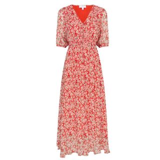 Ghost Valentina Red Bloom Print Georgette Maxi Dress