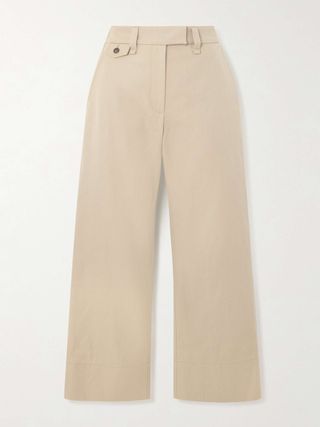 Bead-Embellished Cropped Cotton and Linen-Blend Twill Straight-Leg Pants