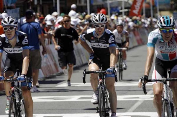 Tyler Farrar (Garmin-Cervelo) doesn't look too thrilled at the finish