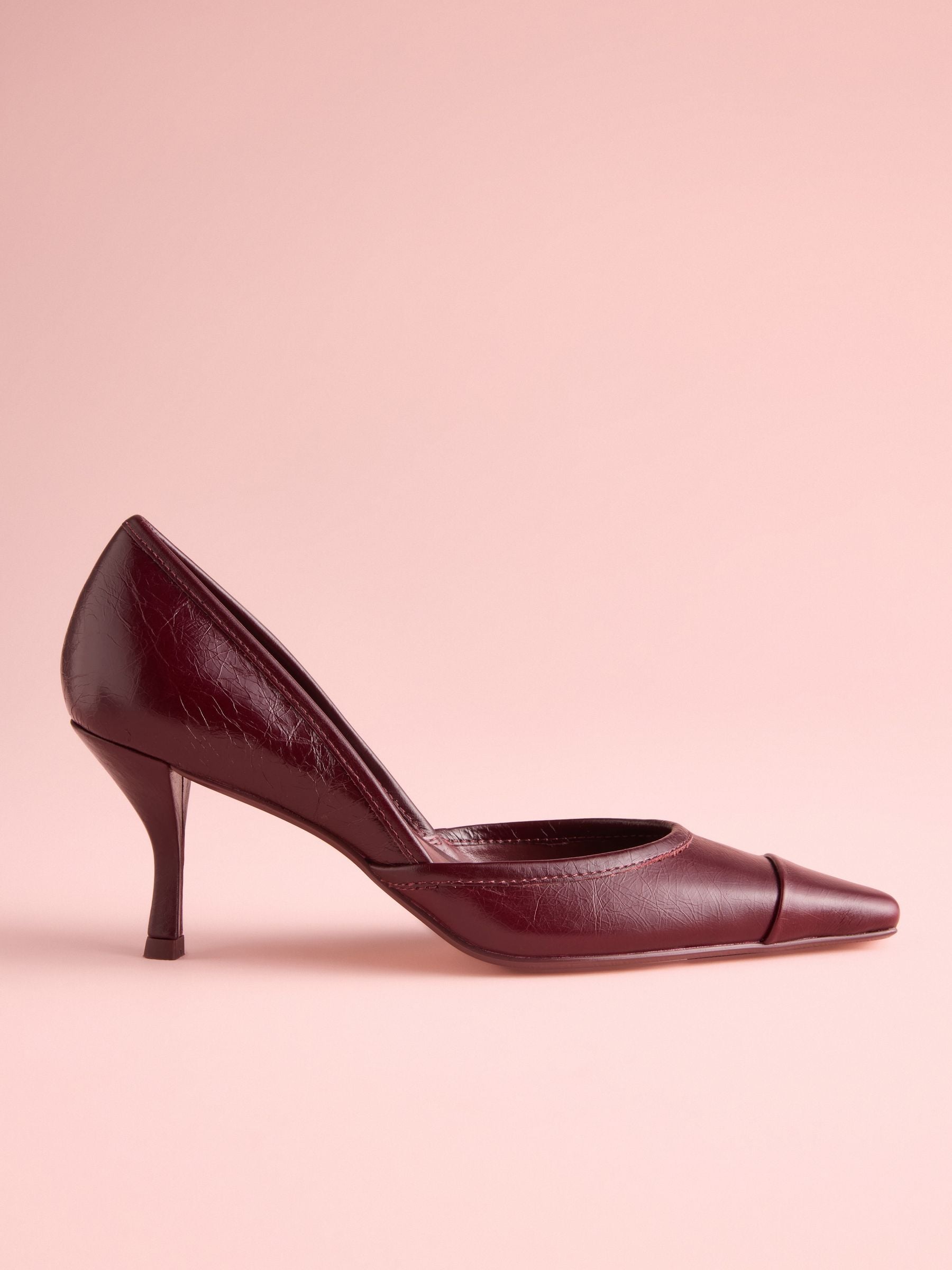 Burgundy Red Leather Tabitha Simmons X Next Mary Grace Leather Chisel Toe Court Heels