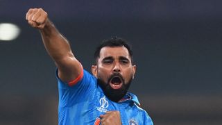  Mohammed Shami of India punches the air in celebration before the start of the India vs South Africa live stream