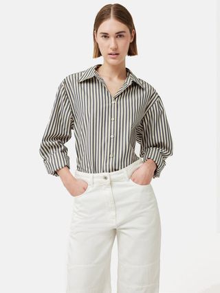 Cotton Poplin Stripe Shirt in Cream