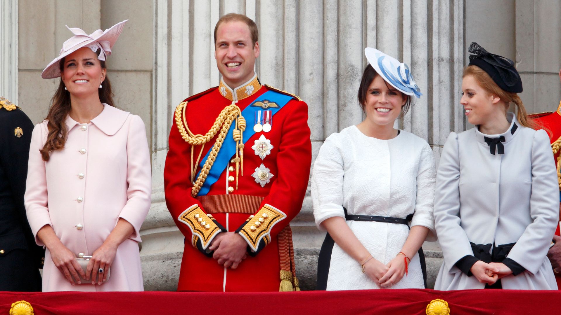 Kate Middleton, Prince William, Princess Eugenie and Princess Beatrice on the balcony of Buckingham Palace during the annual Trooping the Colour Ceremony on June 15, 2013
