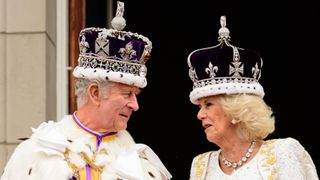 King Charles III and Queen Camilla seen on the balcony of Buckingham Palace