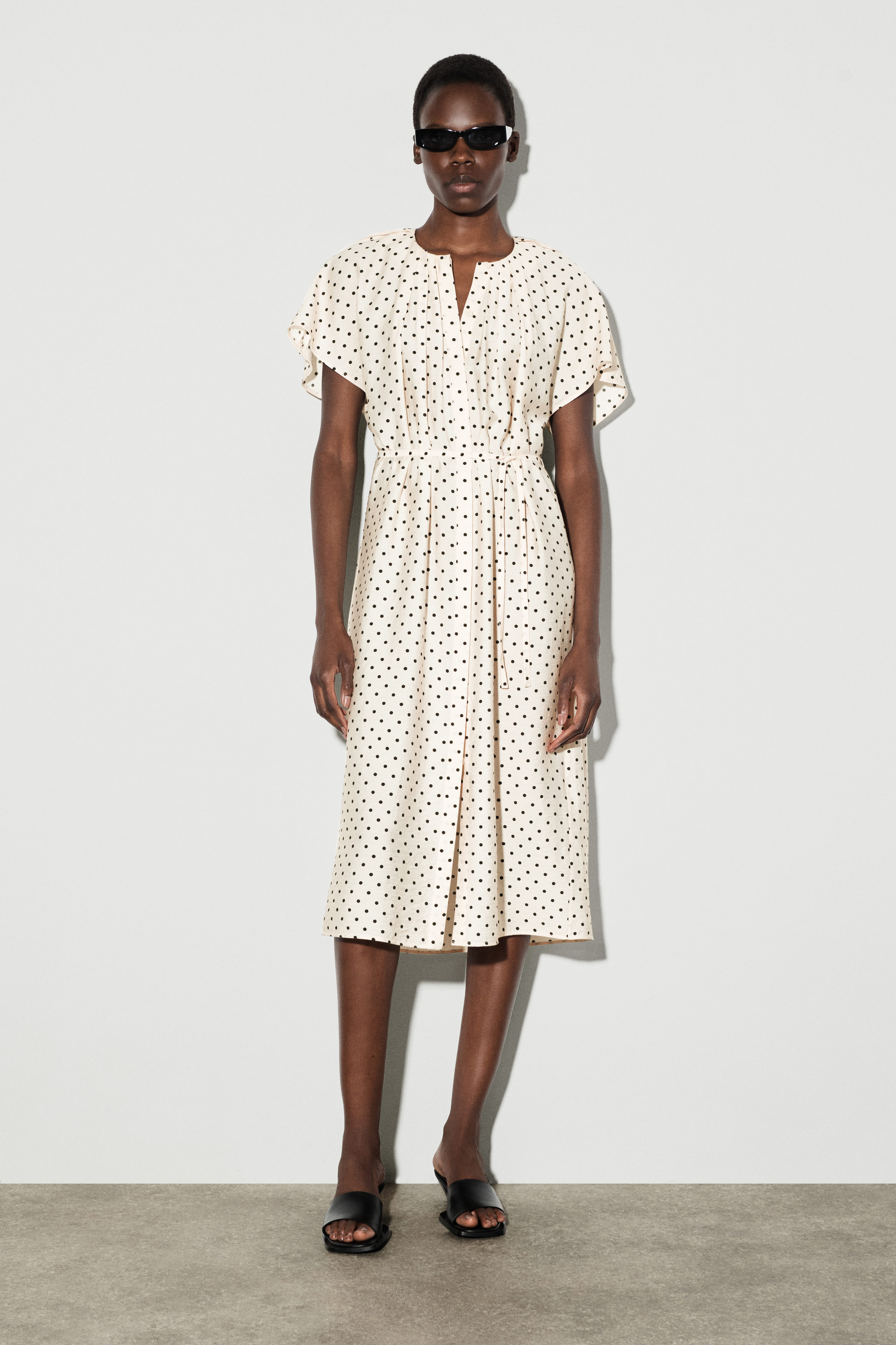 Pleated Belted Midi Dress