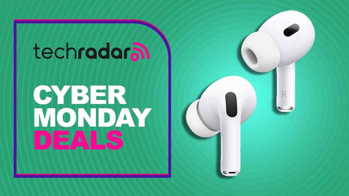 Apple AirPods Pro 2 on green TR Cyber Monday background