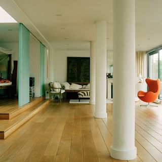 open living area and wooden floor