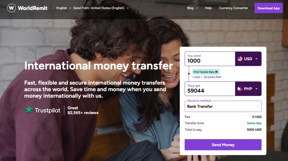 Website screenshot of WorldRemit (October, 2025)