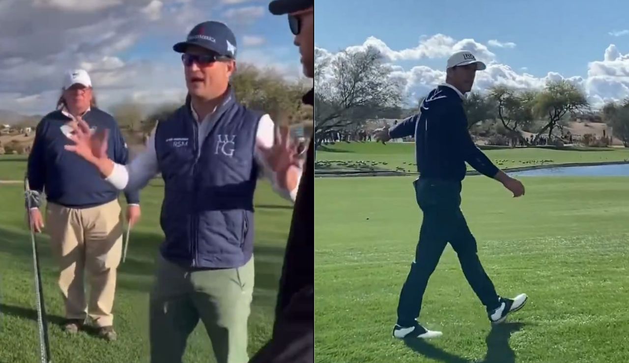 Zach Johnson and Billy Horschel angrily talk to the crowd