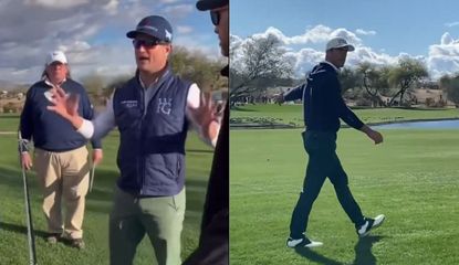 Zach Johnson and Billy Horschel angrily talk to the crowd