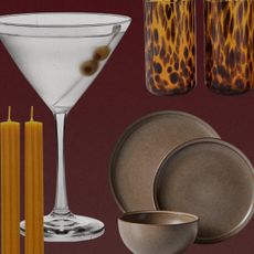 Collage of Martini Glass, Dishware, and Taper Candles