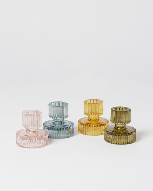 Set of 4 Kyto Double Sided Glass Candlestick Holders